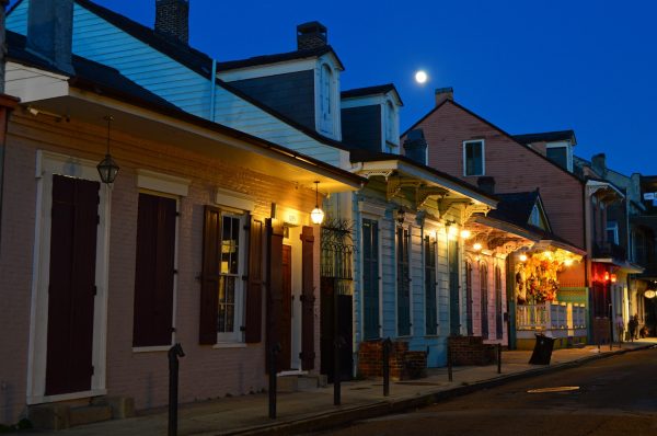 A full moon rises over the French Quarter of New Orleans